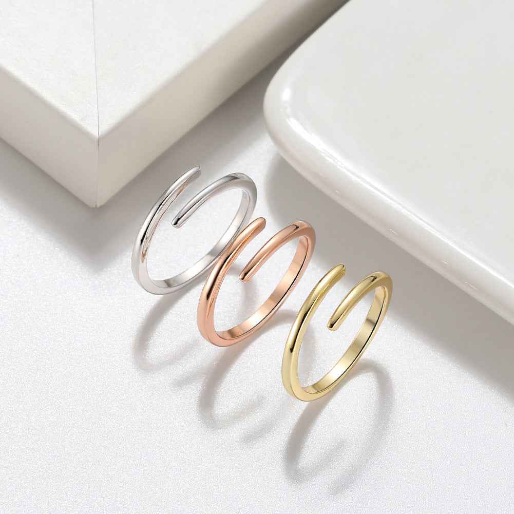Adjustable Sterling Silver Circle Ring in 14K Gold, Rose Gold, or Silver Finish for Women