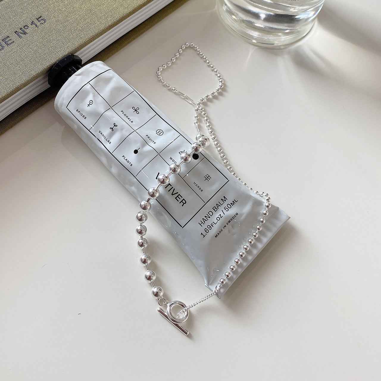 Geometric Hook Box Chain Necklace - Sterling Silver Minimalist Clavicle Style Jewelry