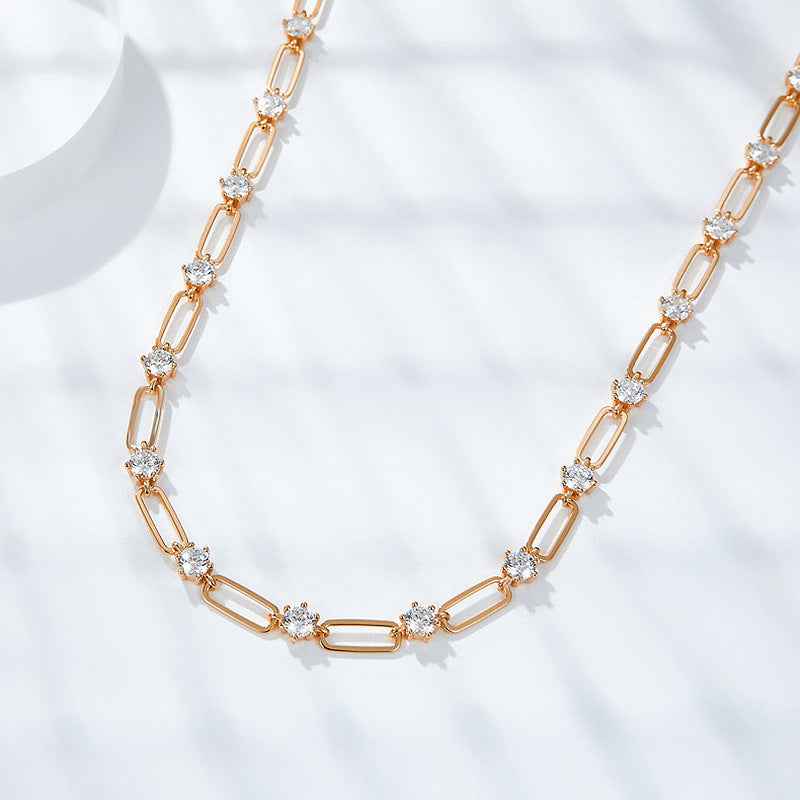 Twin Round Diamond Clavicle Necklace - S925 Sterling Silver with Gold or Silver Finish, Geometric Design