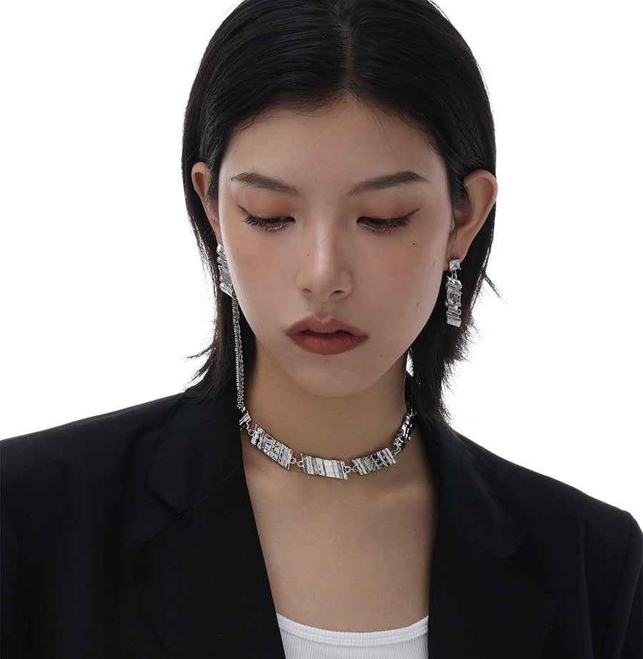 Unisex Plate Nail Bar Necklace - Gold-Plated Copper Minimalist Clavicle Chain in Silver Finish