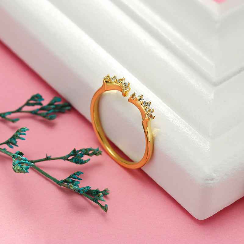 Sterling Silver Eyelash Wave Ring with Zircon Accents - Adjustable Statement Piece