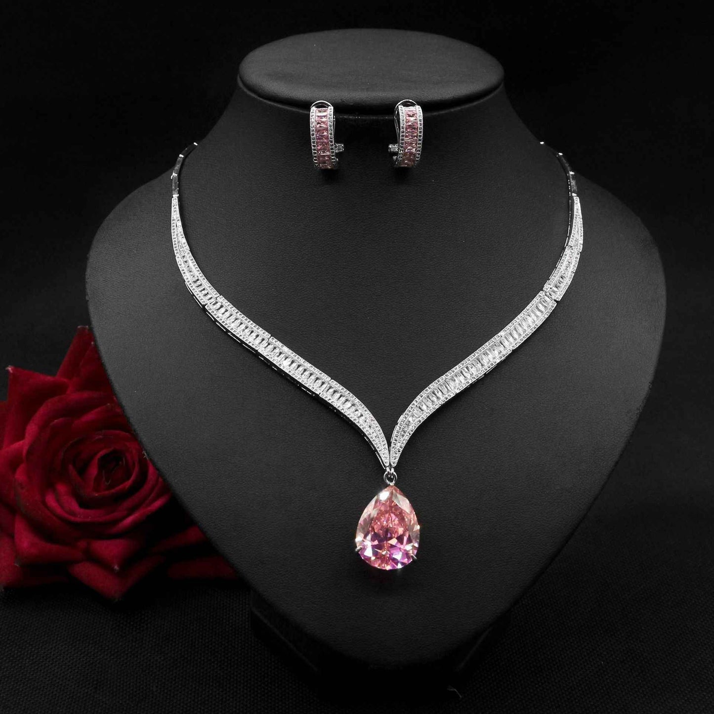 Pear Cut Zircon Necklace Set: Elegant Statement Necklace & Earring Set