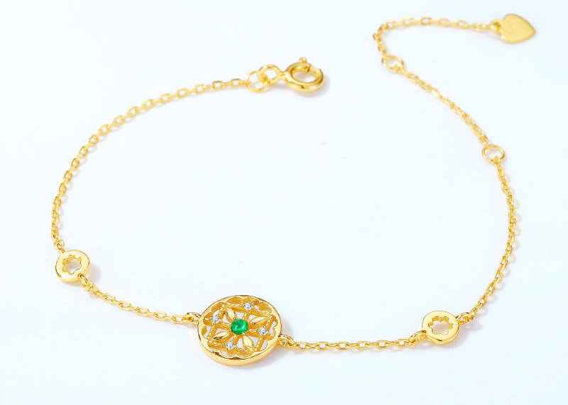 Simple Natural Emerald Silver Bracelet - Minimalist Korean Style Elegance