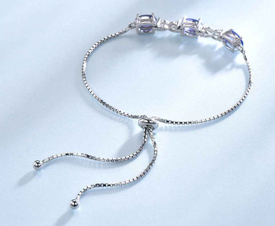 Blue Wave Tanzanite Bracelet - Adjustable Sterling Silver Ocean-Inspired Luxury in Multiple Colors