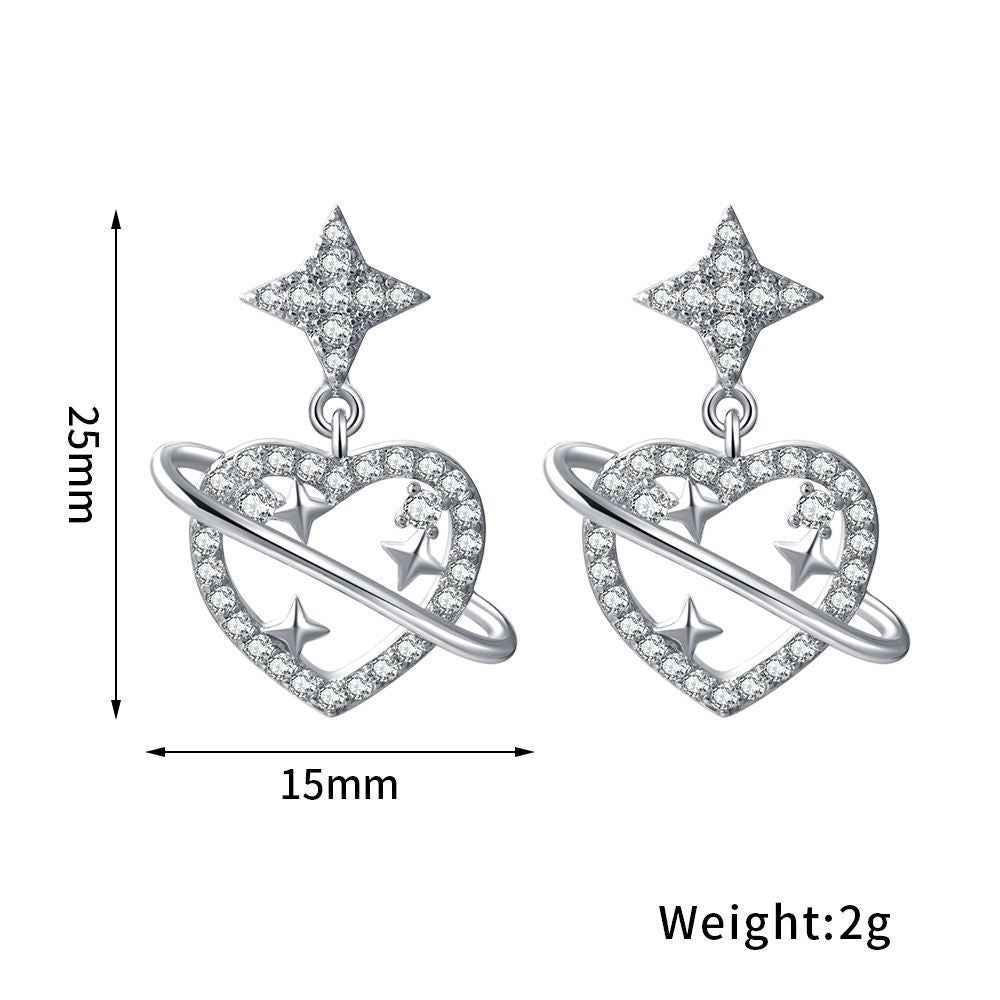 Gold-Plated Heart-Shaped Earrings – Romantic Copper Jewelry with Simulated Gemstones (White Gold Tone)