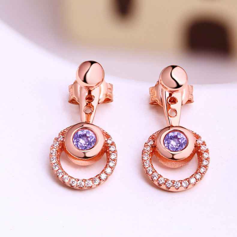 Rose Gold Amethyst Earrings - Halo Drop Design