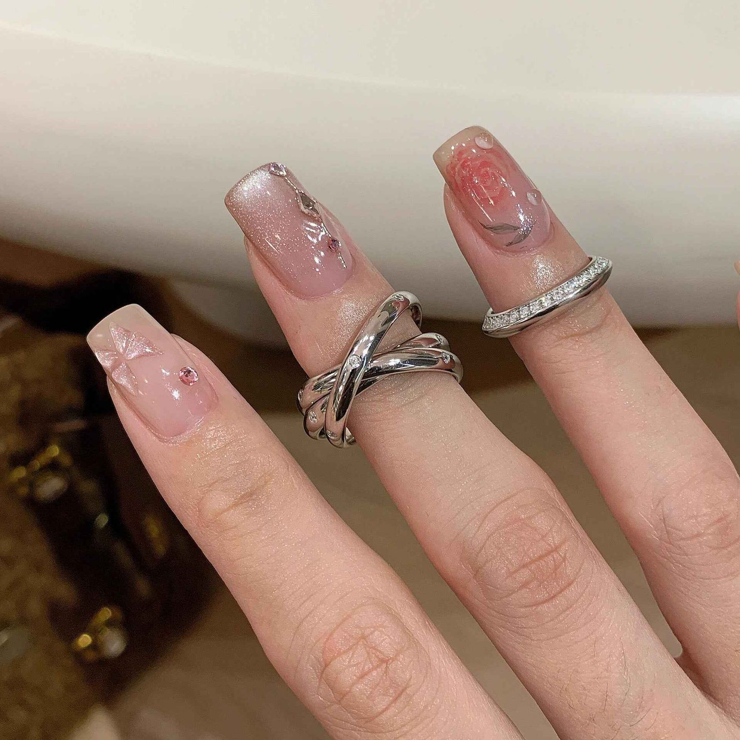 Multi-Layer Trinity Winding Ring – S925 Sterling Silver with White Gold Finish | Retro Geometric Statement Jewelry for Women