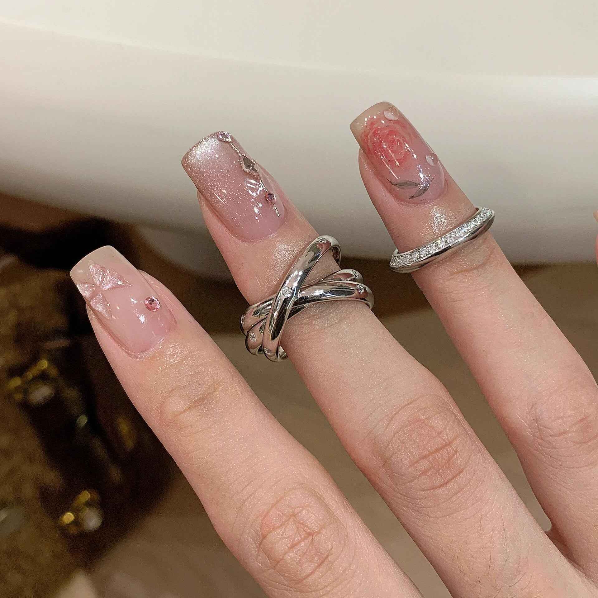 Multi-Layer Trinity Winding Ring – S925 Sterling Silver with White Gold Finish | Retro Geometric Statement Jewelry for Women