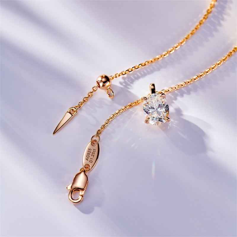 1.25 Carat Moissanite Pendant Necklace - Rose Gold Plated 925 Sterling Silver, Adjustable Solitaire Design