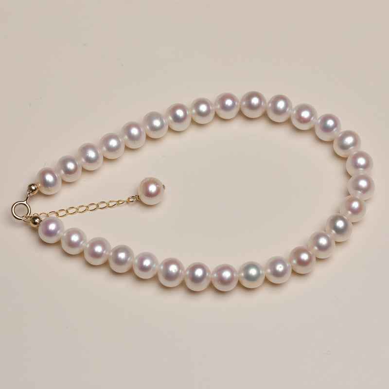 Natural Freshwater Pearl Bracelet with 14K Gold Chain and Adjustable Extender in Multiple Sizes