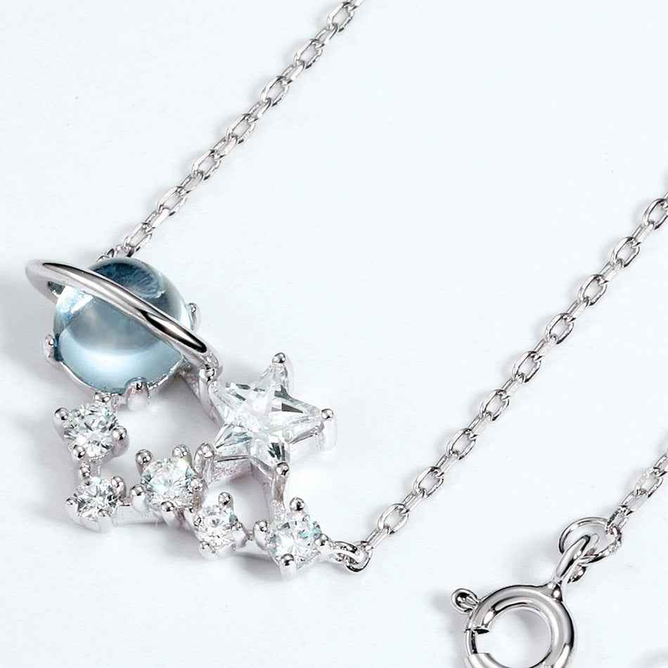 Celestial Star Necklace in Silver with White Crystal Constellation Pendant (51–80cm)