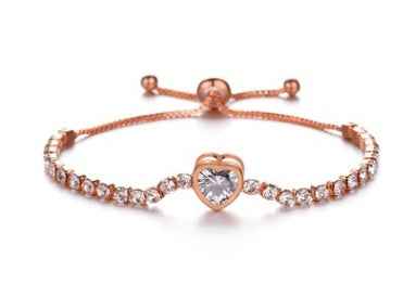 Minimalist Crystal Bracelet - Unisex Adjustable Design with Zircon Inlay in Heart and Circle Styles, Multiple Colors Available