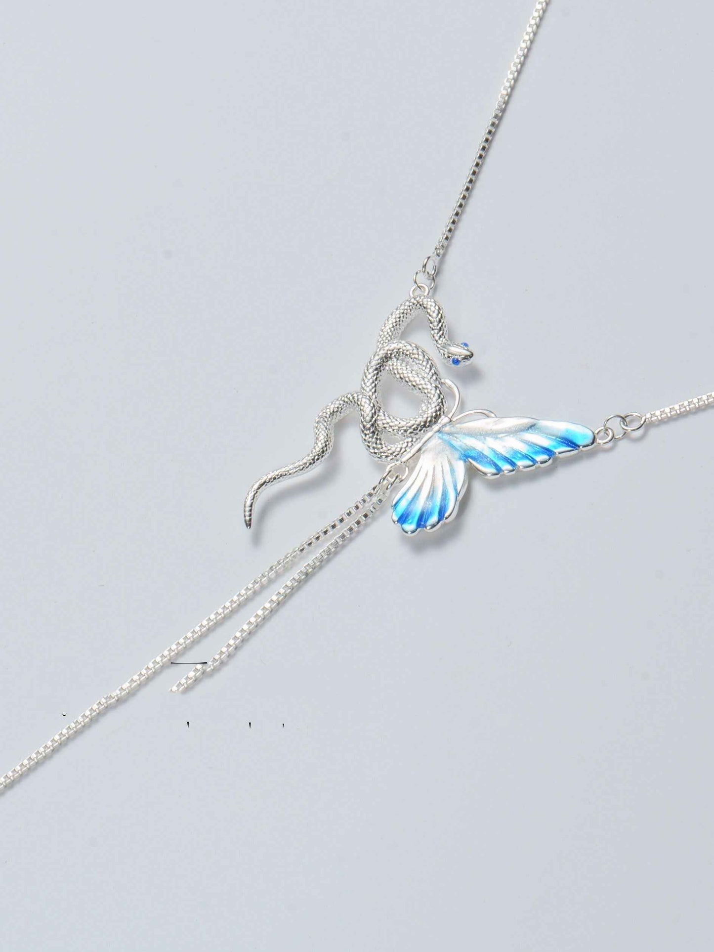 Butterfly Snake Pendant Necklace – Unisex Silver-Plated Copper Bold Statement Design