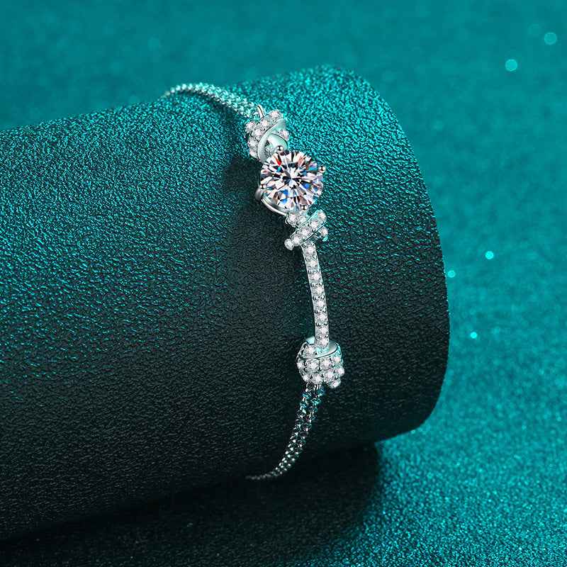 Sterling Silver Double Chain Bracelet with Moissanite or Zircon Stone Options