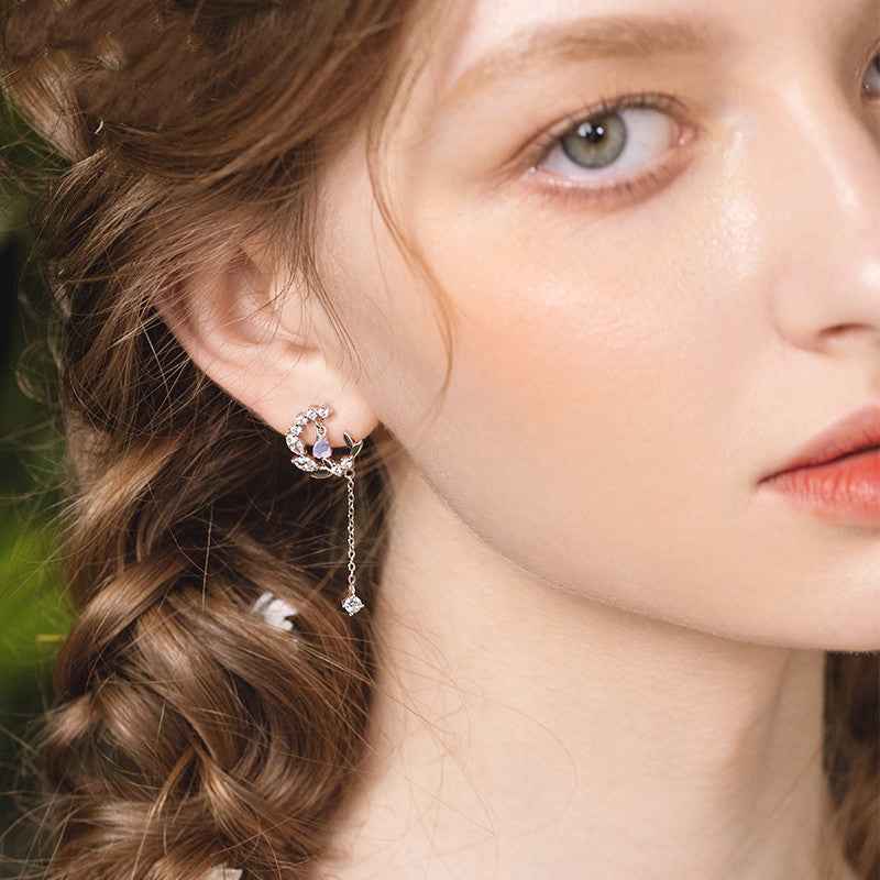 Purple Floral Drop Earrings - Artistic Flower Design in Electroplated Silver Alloy