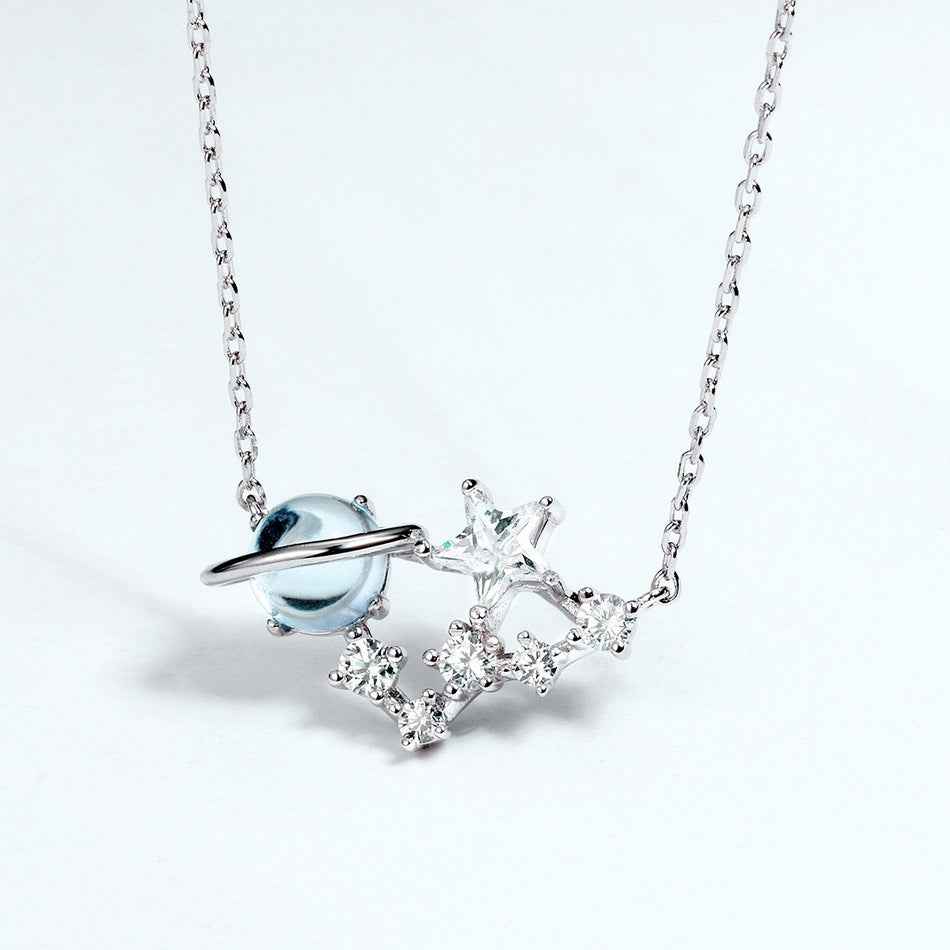 Celestial Star Necklace in Silver with White Crystal Constellation Pendant (51–80cm)
