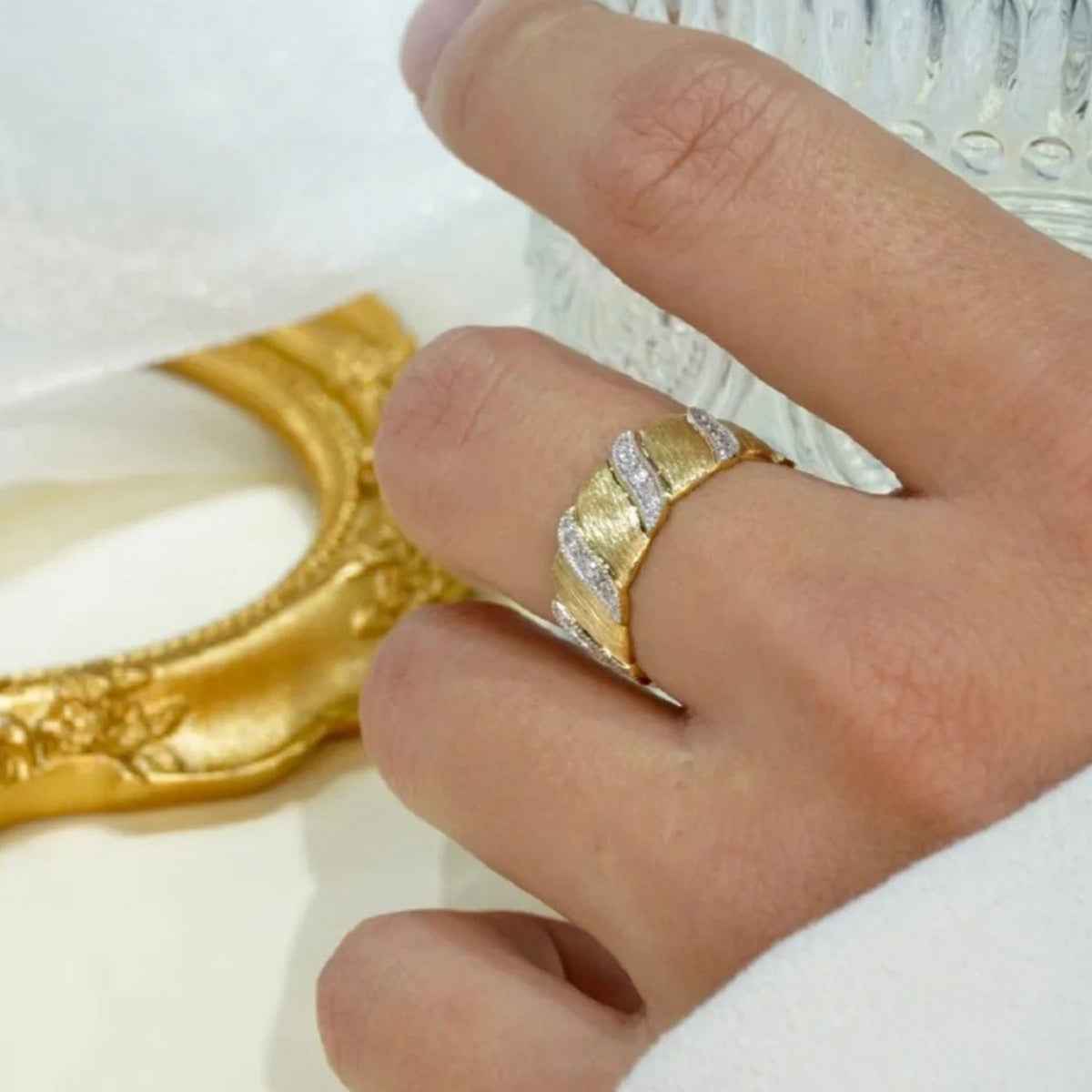 Brushed Gold Vintage Pinky Ring - Unisex S925 Sterling Silver Micro Inlay Affordable Luxury Statement