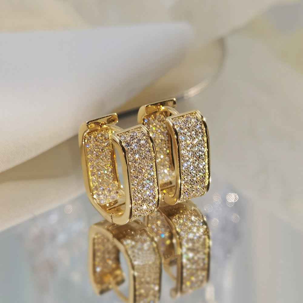 French Double-Sided Earrings – Gold-Plated Alloy with Cubic Zirconia for Elegant Women's Jewelry
