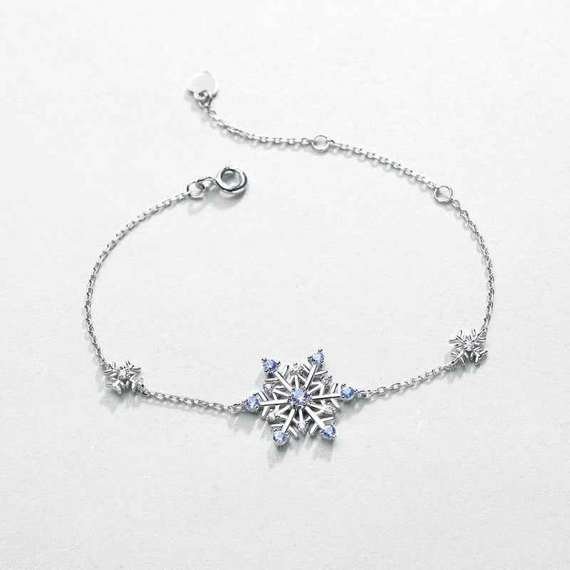 Snowflake Christmas Bracelet | 925 Sterling Silver & Gold-Plated Gem Inlay | Perfect Winter Holiday Gift