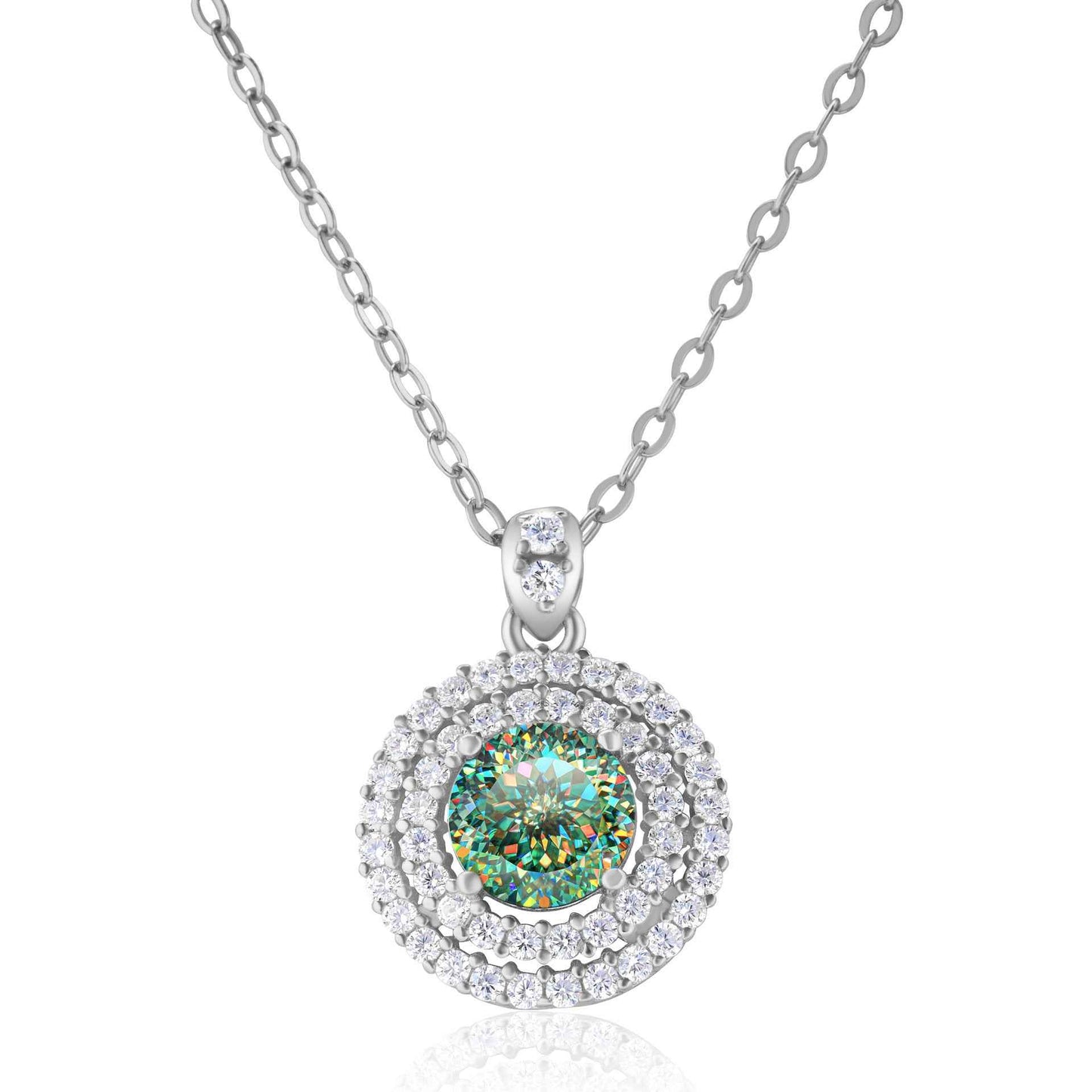 Sterling Silver Halo Necklace with Round Cut Design