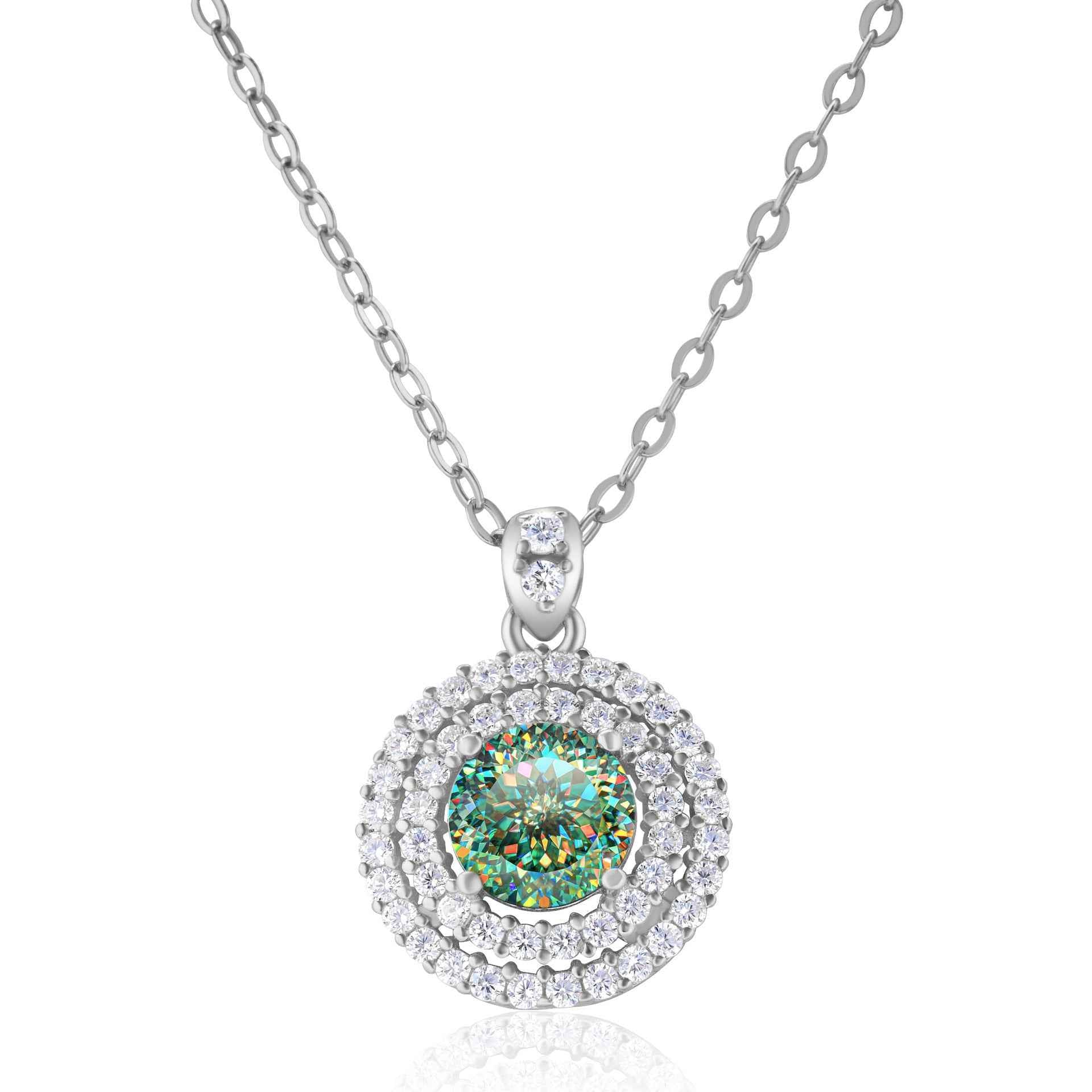 Sterling Silver Halo Necklace with Round Cut Design