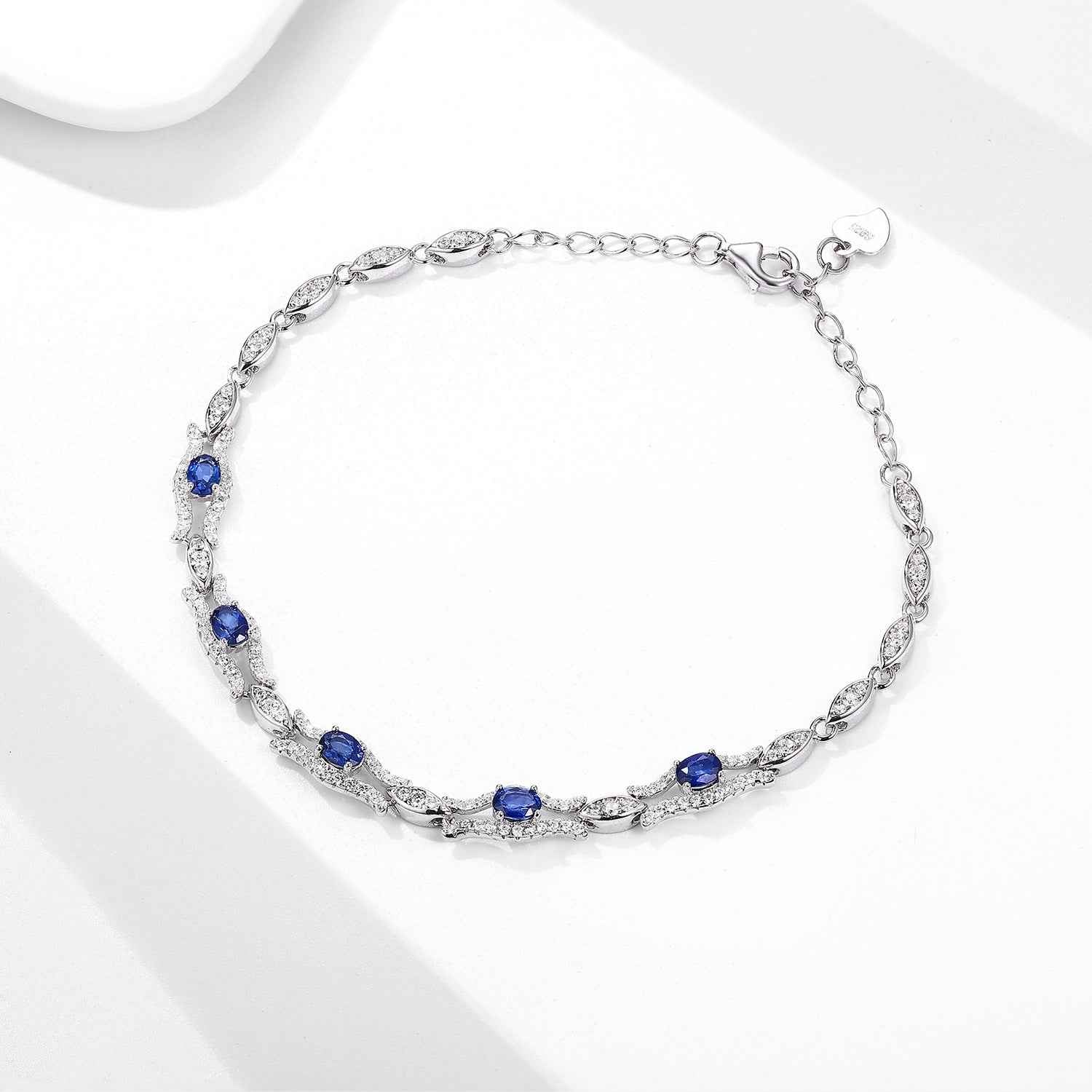 Natural Sapphire Bracelet in S925 Sterling Silver - Geometric Design Luxury Women's Jewelry