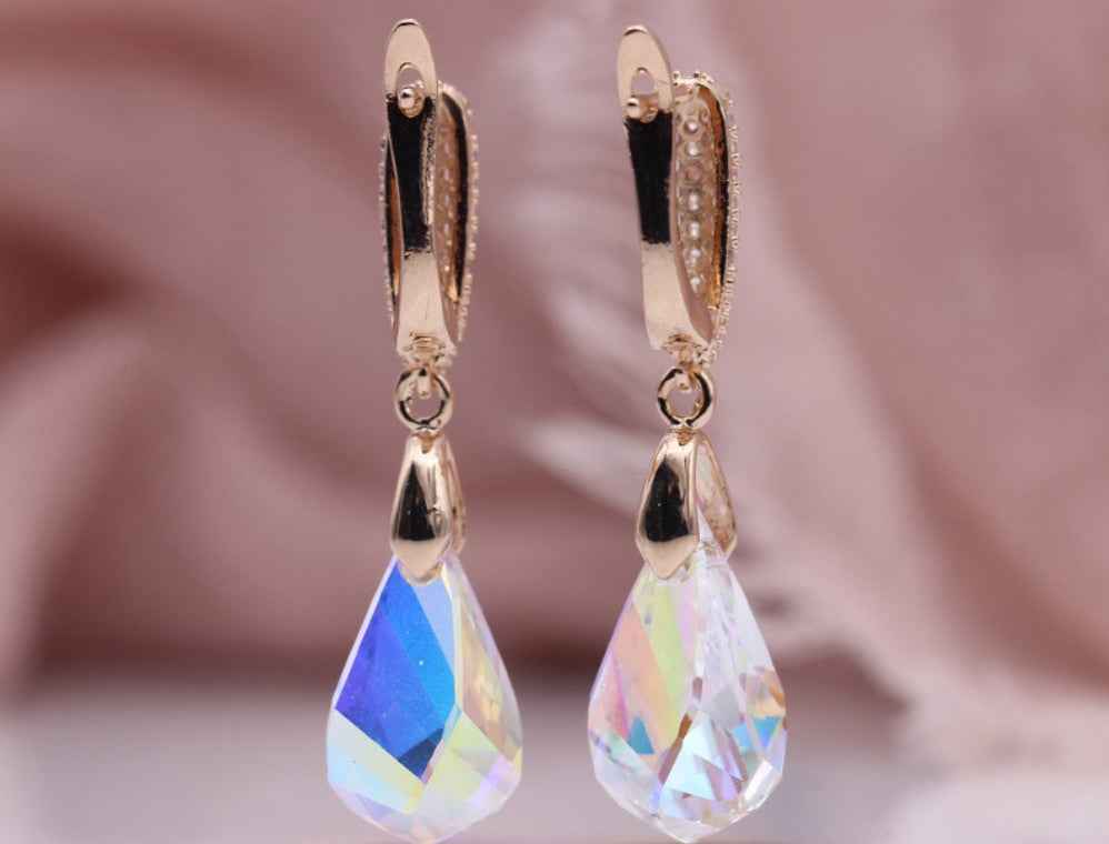 Geometric Crystal Earrings in Champagne or White – Alloy Setting, Modern Women's Jewelry
