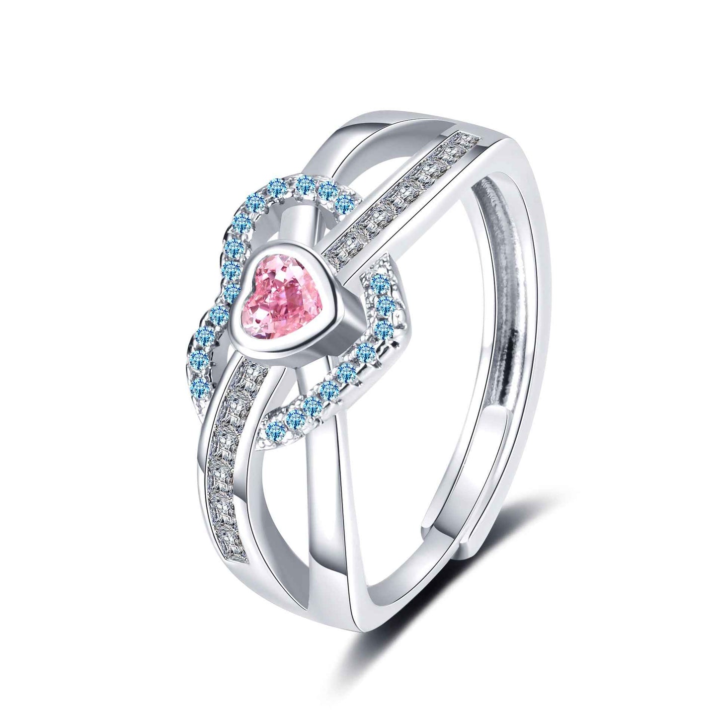 Pink Heart Zircon Ring - Adjustable OL Jewelry for Women | Romantic Geometric Fashion (4 Color Options)