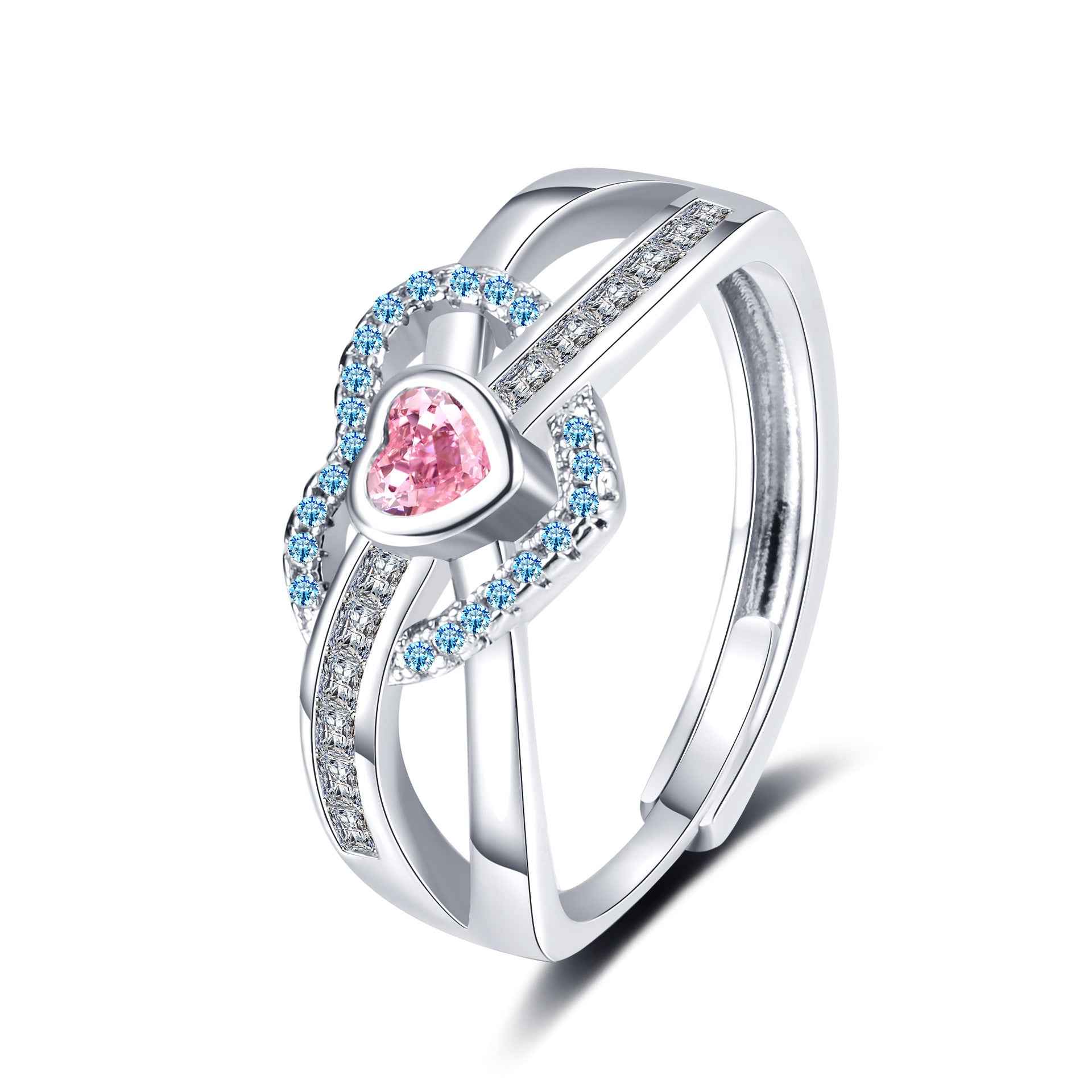 Pink Heart Zircon Ring - Adjustable OL Jewelry for Women | Romantic Geometric Fashion (4 Color Options)