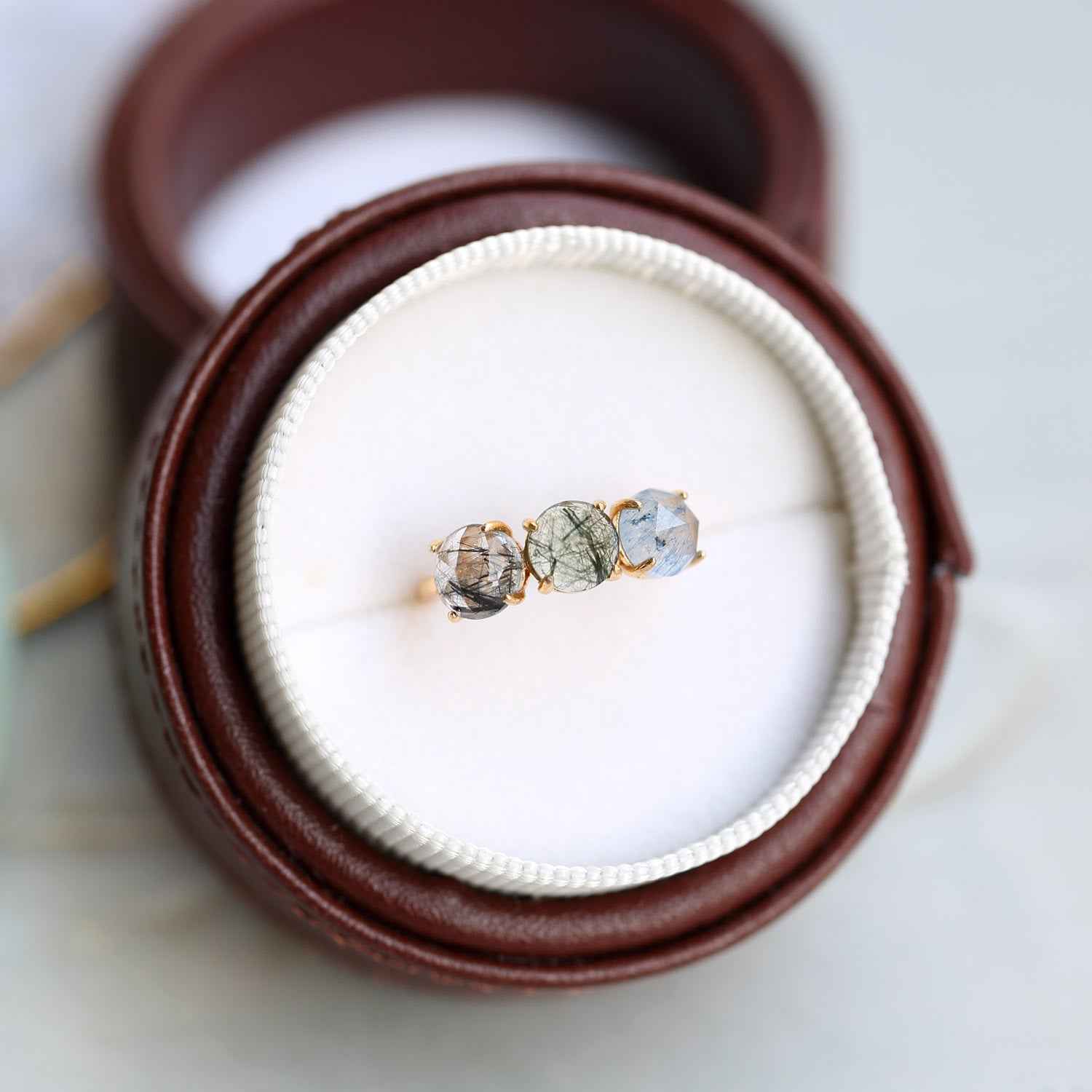 Raw Rutilated Quartz Trilogy Ring - Unique Raw Rutilated Quartz Ring for Statement Jewelry