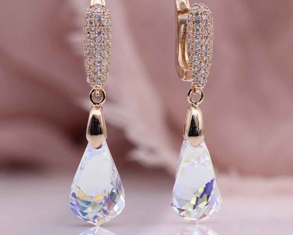 Geometric Crystal Earrings in Champagne or White – Alloy Setting, Modern Women's Jewelry