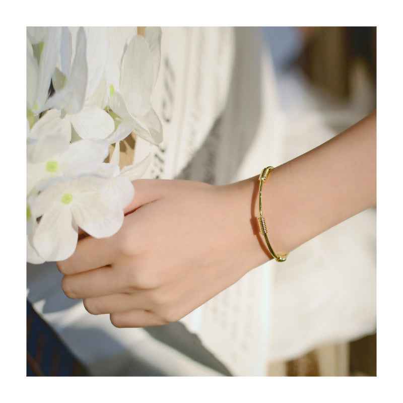 Minimalist Gold Cuff Bracelet - 18K Real Gold Plated, Adjustable Open Design