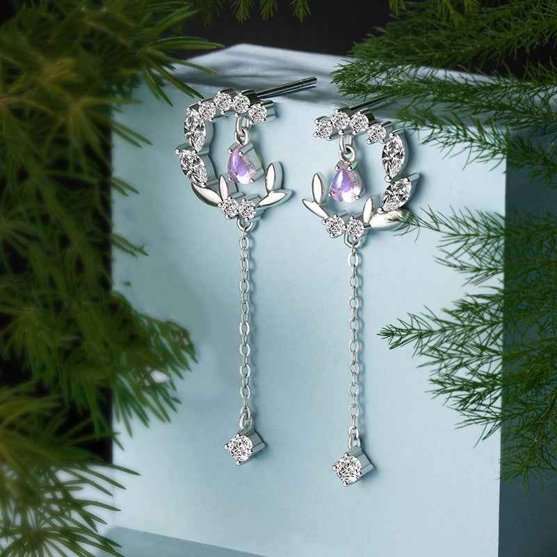 Purple Floral Drop Earrings - Artistic Flower Design in Electroplated Silver Alloy