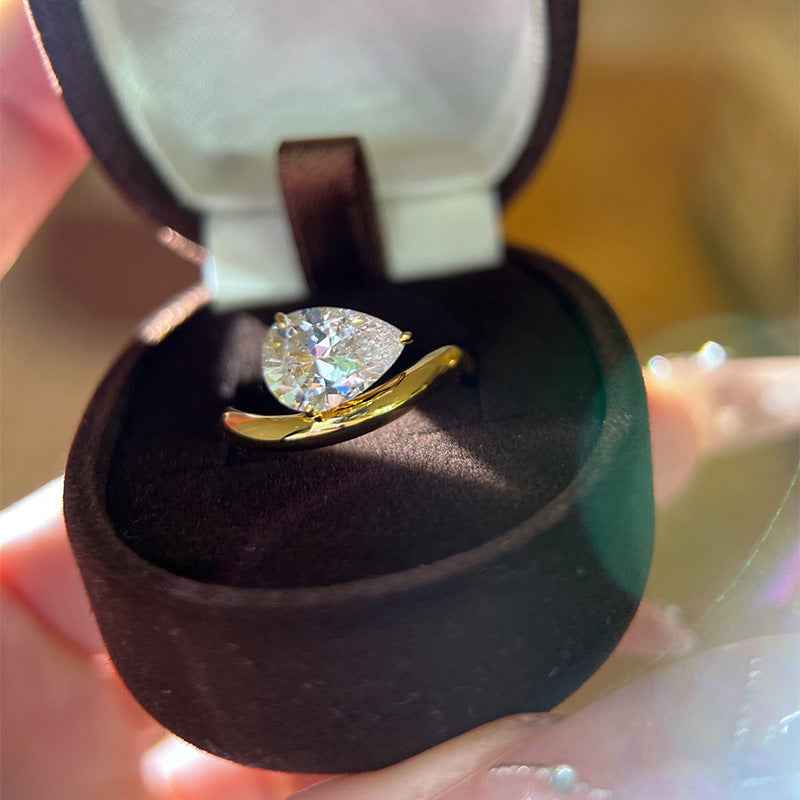 Water Drop Diamond Ring - Elegant 925 Sterling Silver Teardrop Jewelry for Women in Gold & Silver