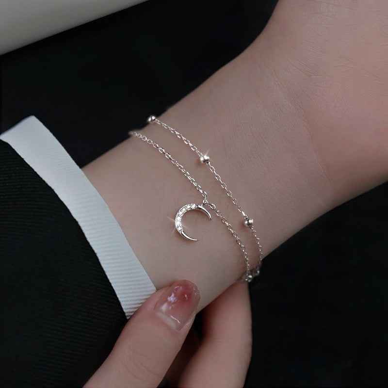 Double Layer Star Moon Bracelet - Minimalist Geometric Design in Electroplated Copper, Perfect Travel Gift