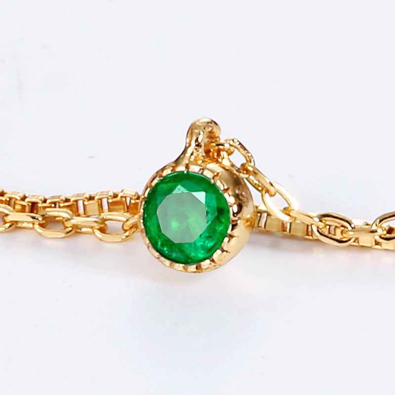 Two-Layer Sterling Silver Bracelet with Natural Emerald – Elegant Gold-Plated Geometric Design