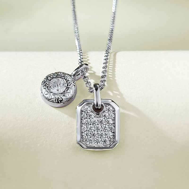 Layered Gold Pendant Necklace - Silver Base Modern Geometric Medallion