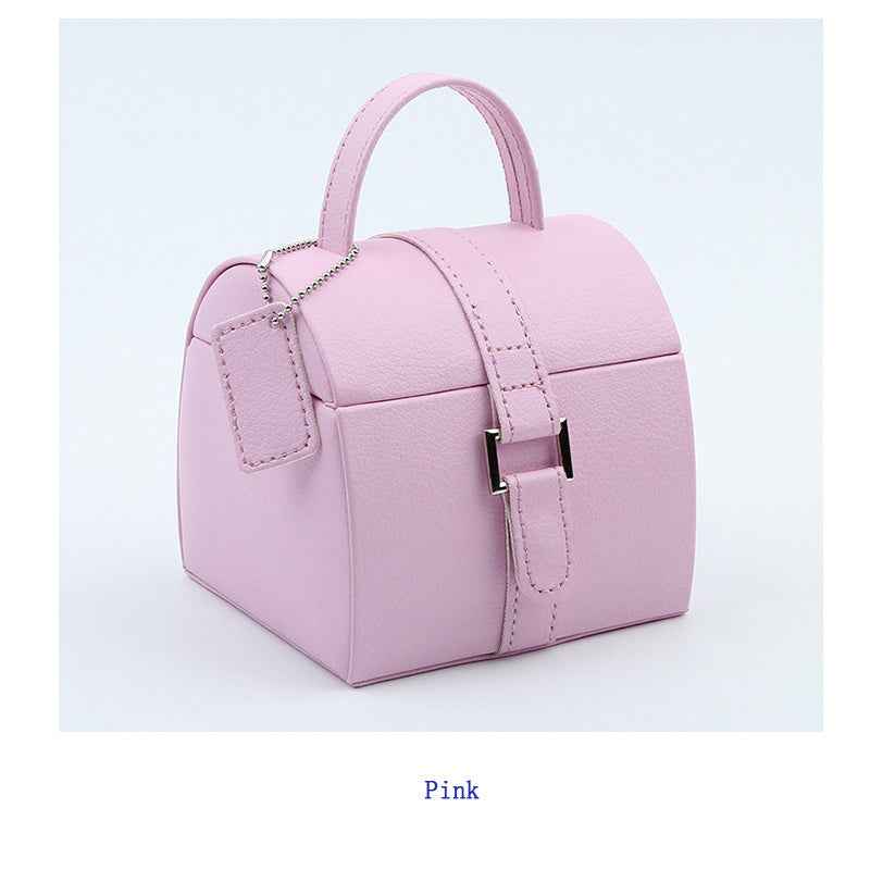 Mini Leather Jewelry Box – Travel Case Organizer in Mint Green, Pink, Orange | Compact Gift for Women