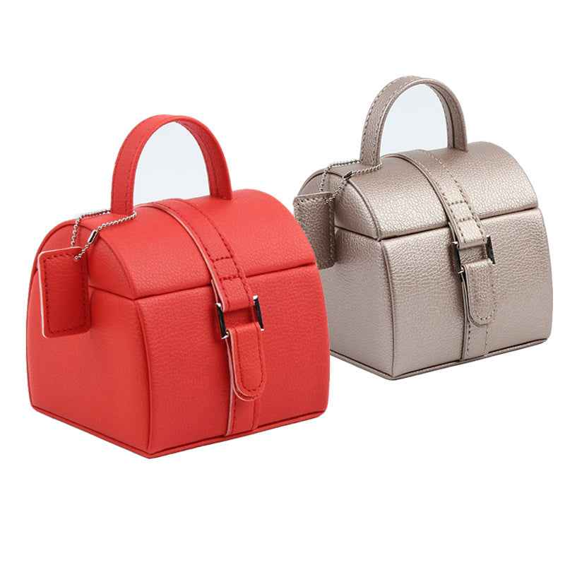 Mini Leather Jewelry Box – Travel Case Organizer in Mint Green, Pink, Orange | Compact Gift for Women