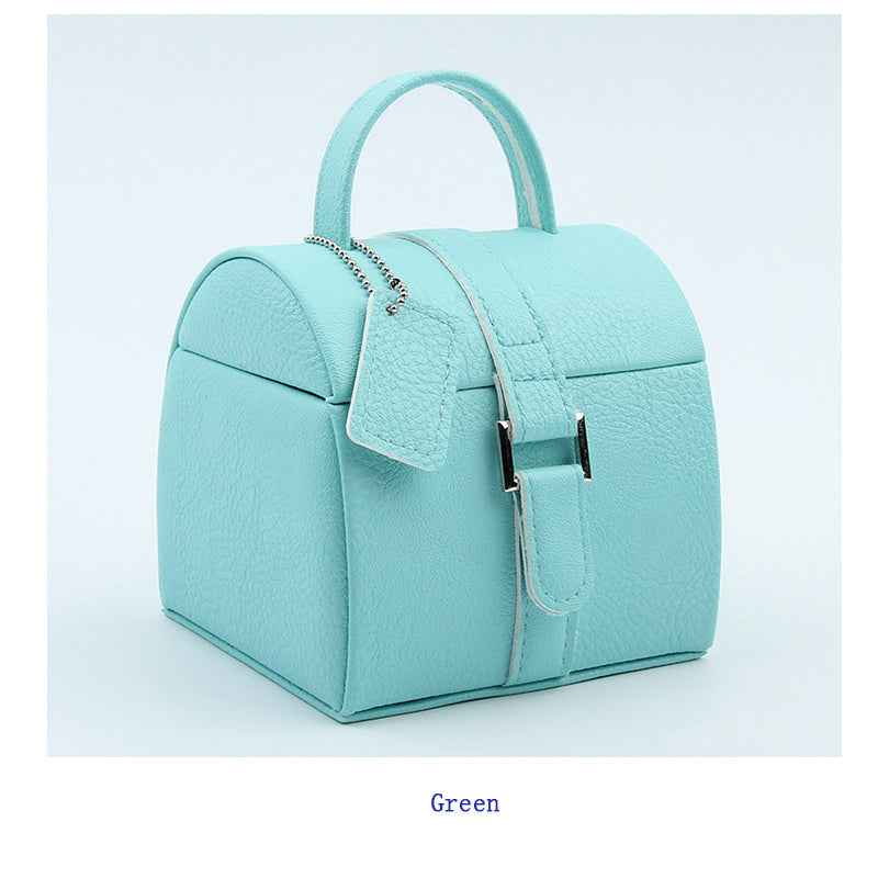 Mini Leather Jewelry Box – Travel Case Organizer in Mint Green, Pink, Orange | Compact Gift for Women