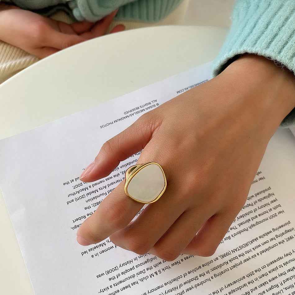 Mother Shell Sterling Silver Ring - Minor Hipster Thick 925 Design