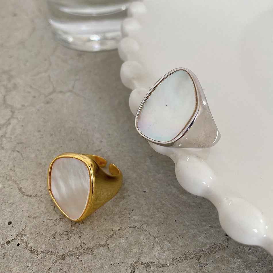Mother Shell Sterling Silver Ring - Minor Hipster Thick 925 Design
