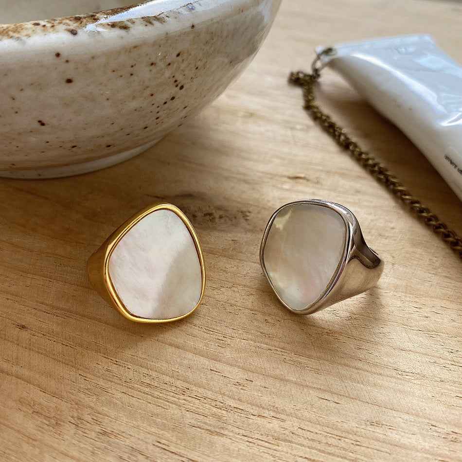 Mother Shell Sterling Silver Ring - Minor Hipster Thick 925 Design