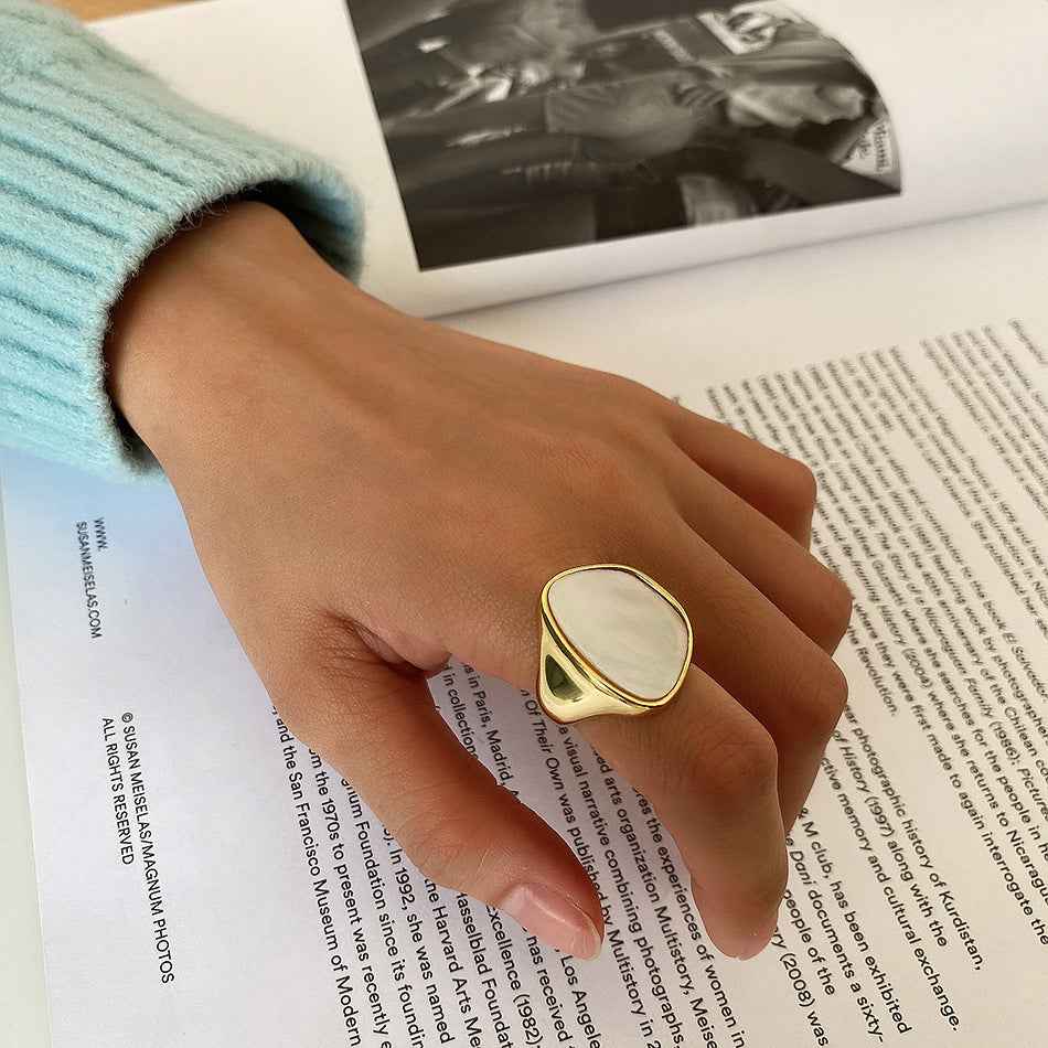 Mother Shell Sterling Silver Ring - Minor Hipster Thick 925 Design