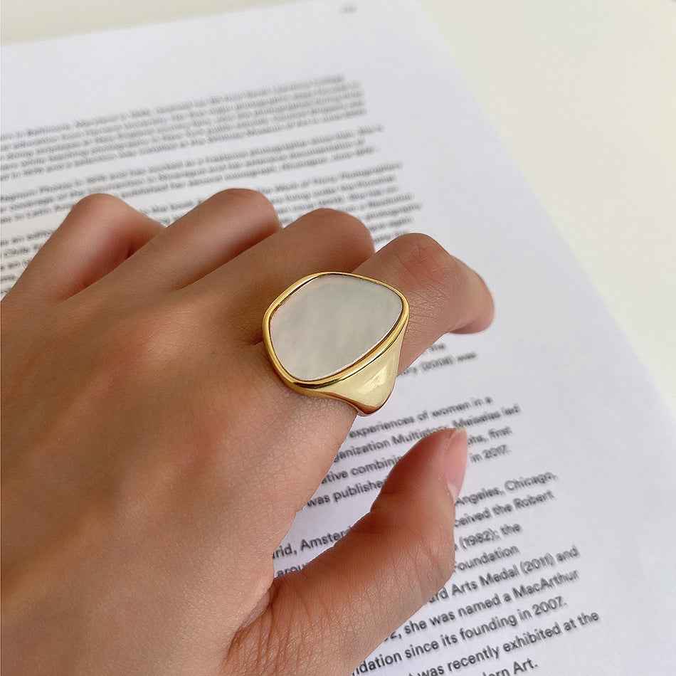 Mother Shell Sterling Silver Ring - Minor Hipster Thick 925 Design