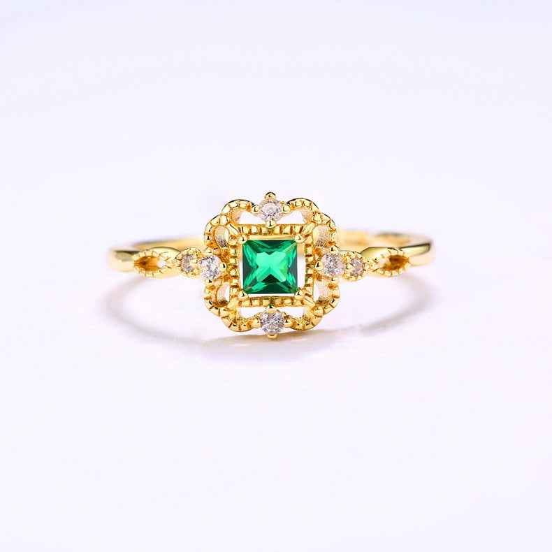 Classical Vintage Gemstone Ring in Adjustable 925 Sterling Silver with Gold Inlay | Timeless Jewelry Gift for Women