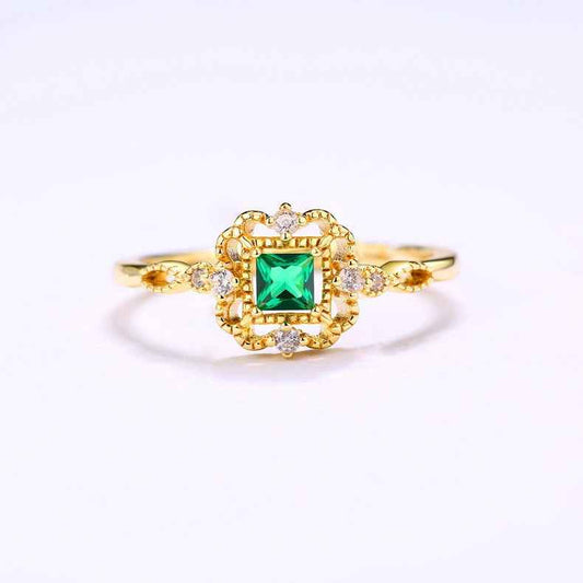 Classical Vintage Gemstone Ring in Adjustable 925 Sterling Silver with Gold Inlay | Timeless Jewelry Gift for Women