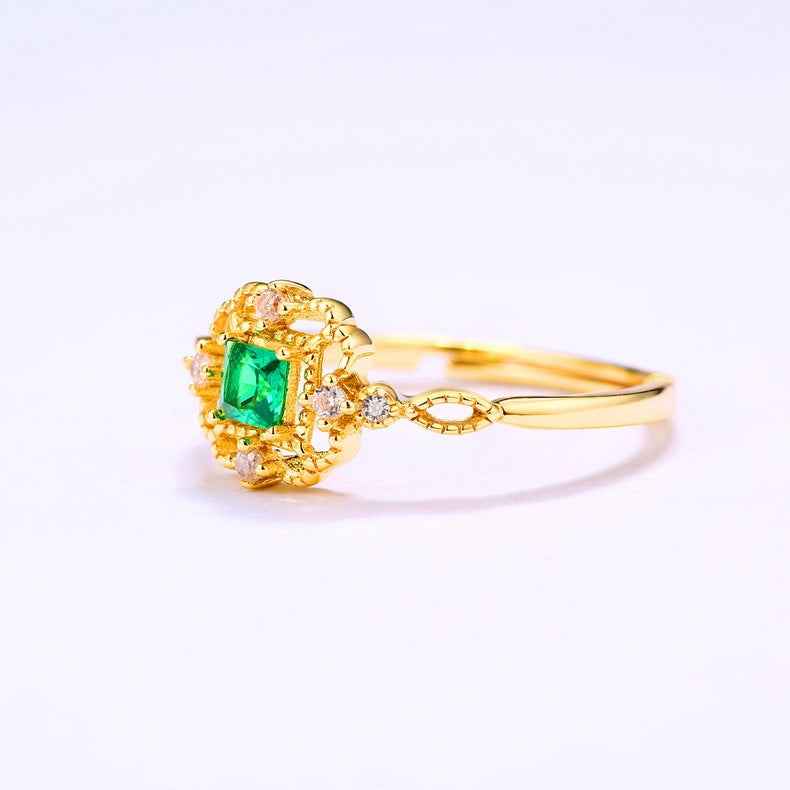 Classical Vintage Gemstone Ring in Adjustable 925 Sterling Silver with Gold Inlay | Timeless Jewelry Gift for Women