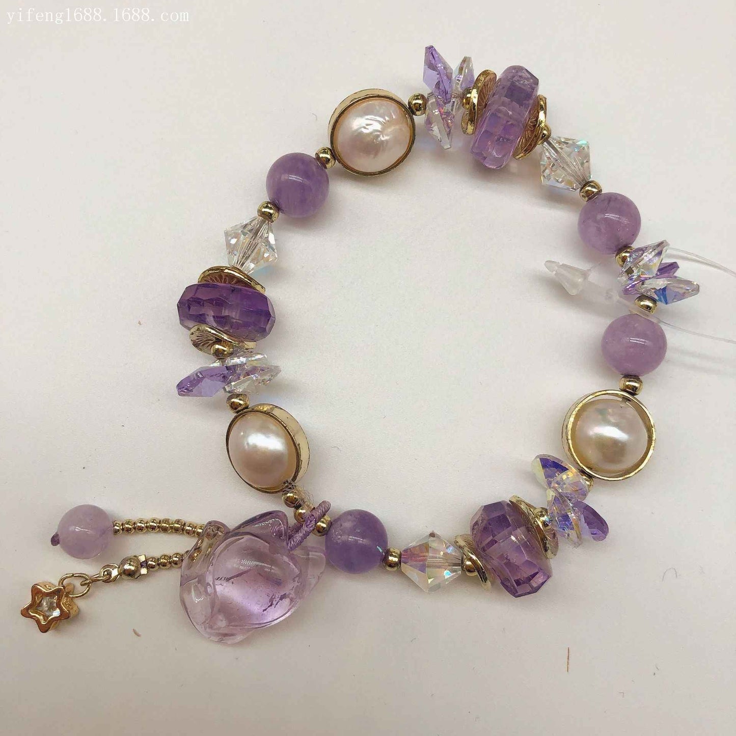 Amethyst Fox Pendant Bracelet with Baroque Pearl – Artistic Chinese-Style Statement Piece