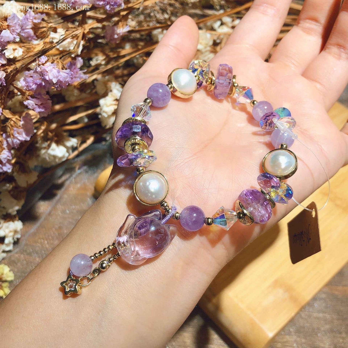 Amethyst Fox Pendant Bracelet with Baroque Pearl – Artistic Chinese-Style Statement Piece
